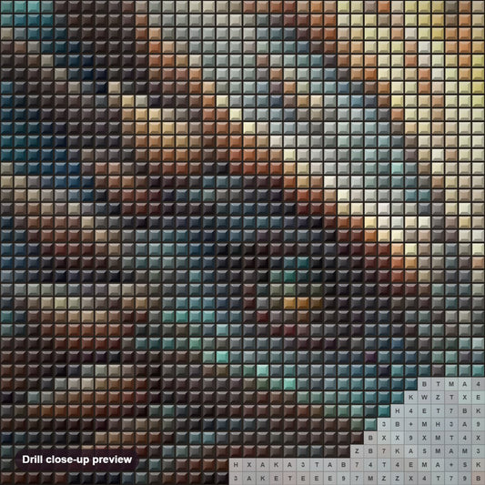Close-up preview of the Dragon's Portrait diamond painting with square 5D drills and printed canvas symbols