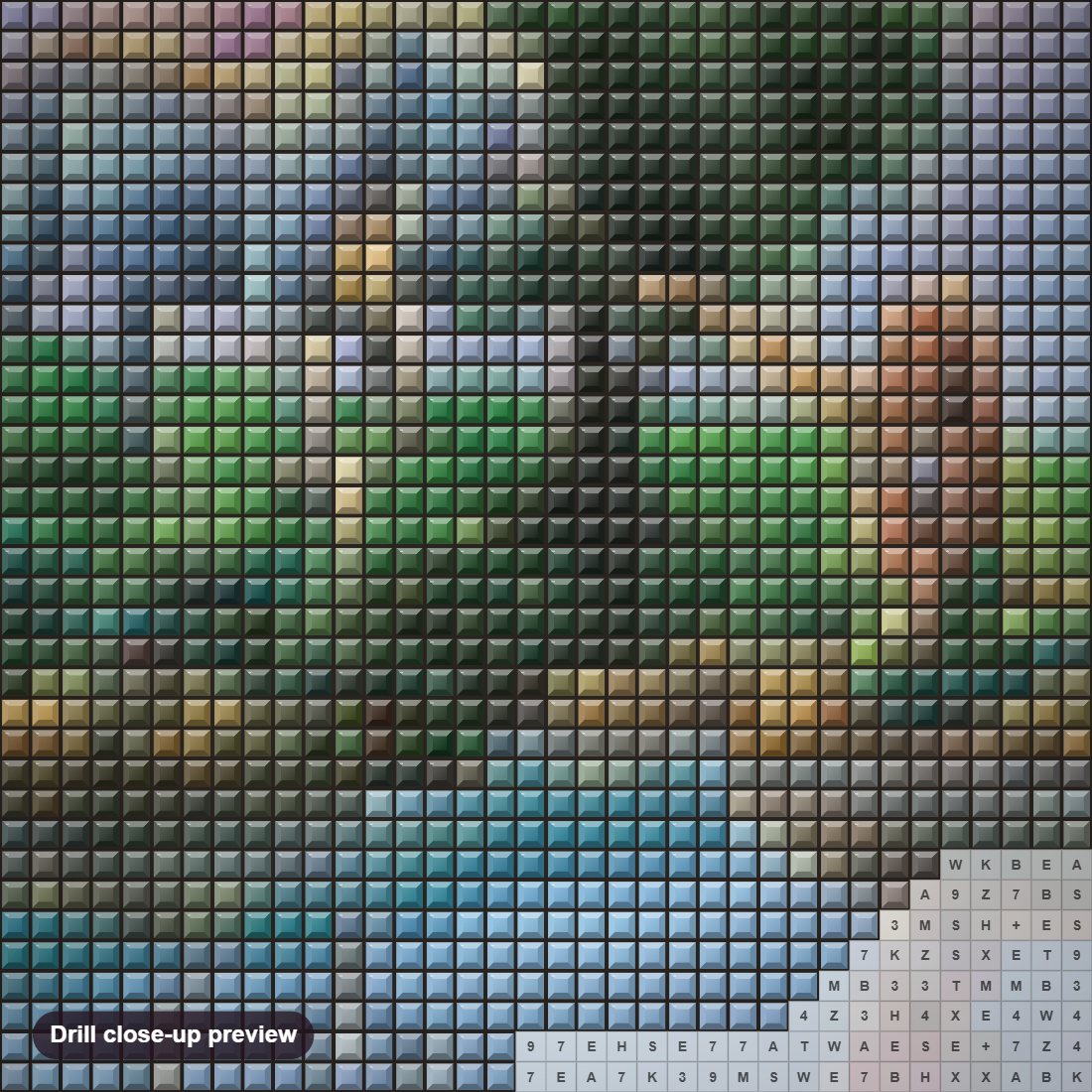 Close-up preview of the Dream Island diamond painting with square 5D drills and printed canvas symbols