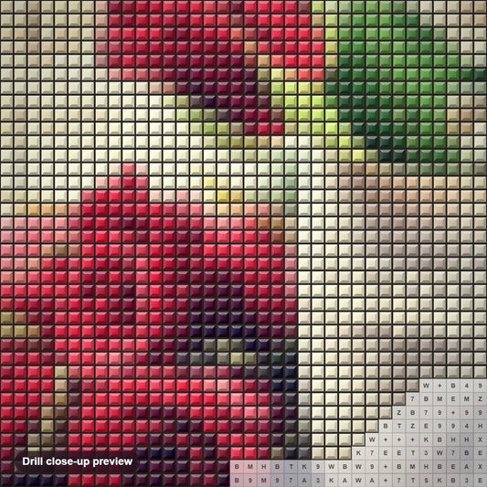 Close-up preview of the Dream Roses diamond painting with square 5D drills and printed canvas symbols