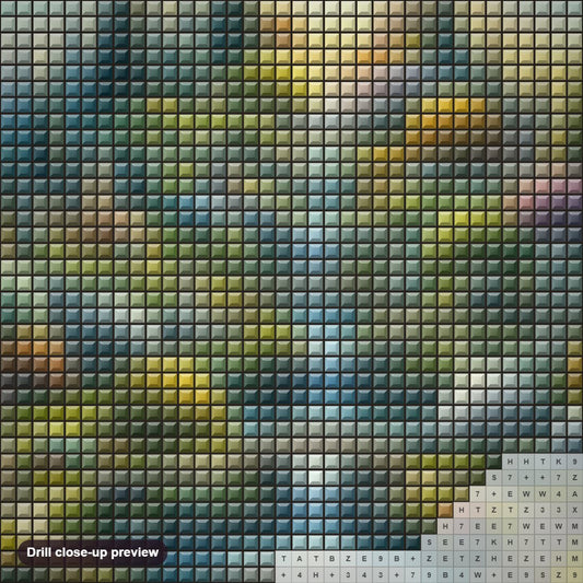 Close-up preview of the Dreamland in various styles diamond painting with square 5D drills and printed canvas symbols