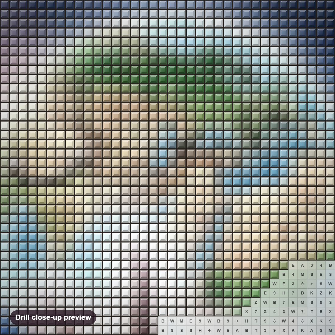 Close-up preview of the Earth & Universe diamond painting with square 5D drills and printed canvas symbols