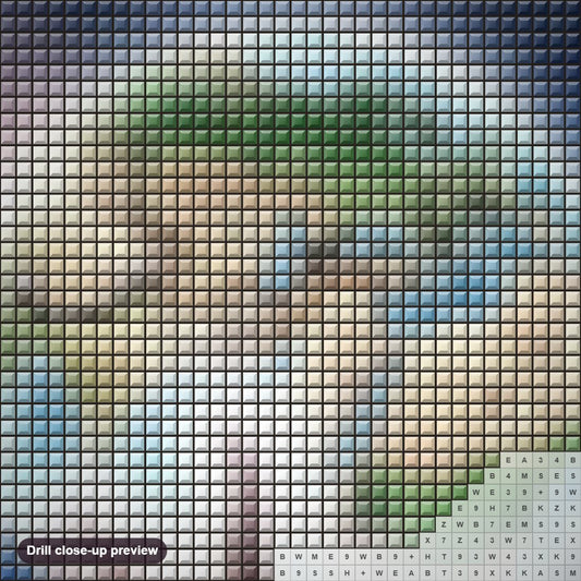 Close-up preview of the Earth & Universe diamond painting with square 5D drills and printed canvas symbols