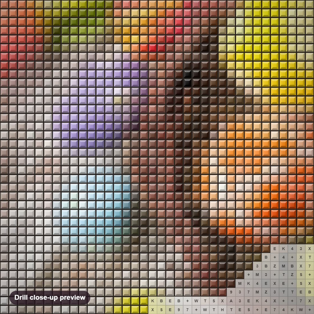 Close-up preview of the Easter Eggs & Tulips diamond painting with square 5D drills and printed canvas symbols