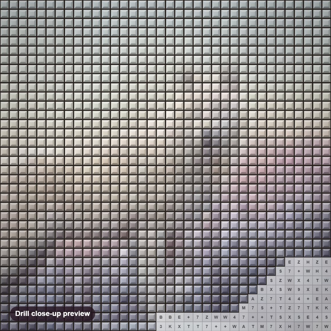 Close-up preview of the Edge of the Darkness diamond painting with square 5D drills and printed canvas symbols