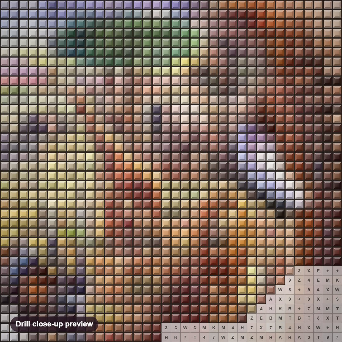 Close-up preview of the Egypt Zoo diamond painting with square 5D drills and printed canvas symbols