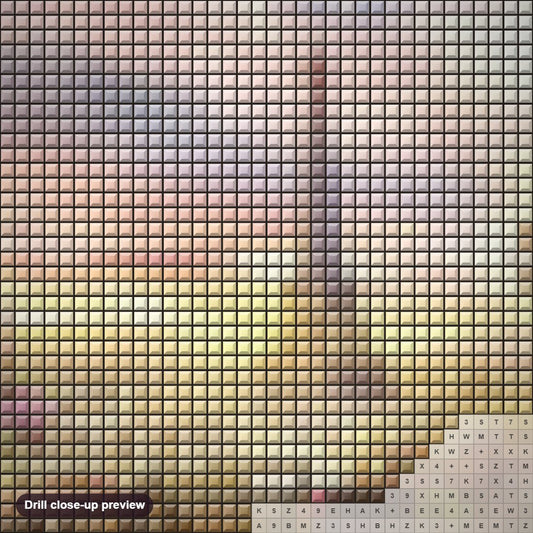 Close-up preview of the Eiffel Tower View from Hotel Terrace diamond painting with square 5D drills and printed canvas symbols