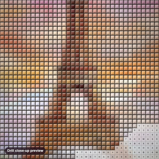 Close-up preview of the Eiffel Tower & Water Fountains diamond painting with square 5D drills and printed canvas symbols