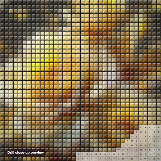 Close-up preview of the Elegance of Yellow Roses diamond painting with square 5D drills and printed canvas symbols