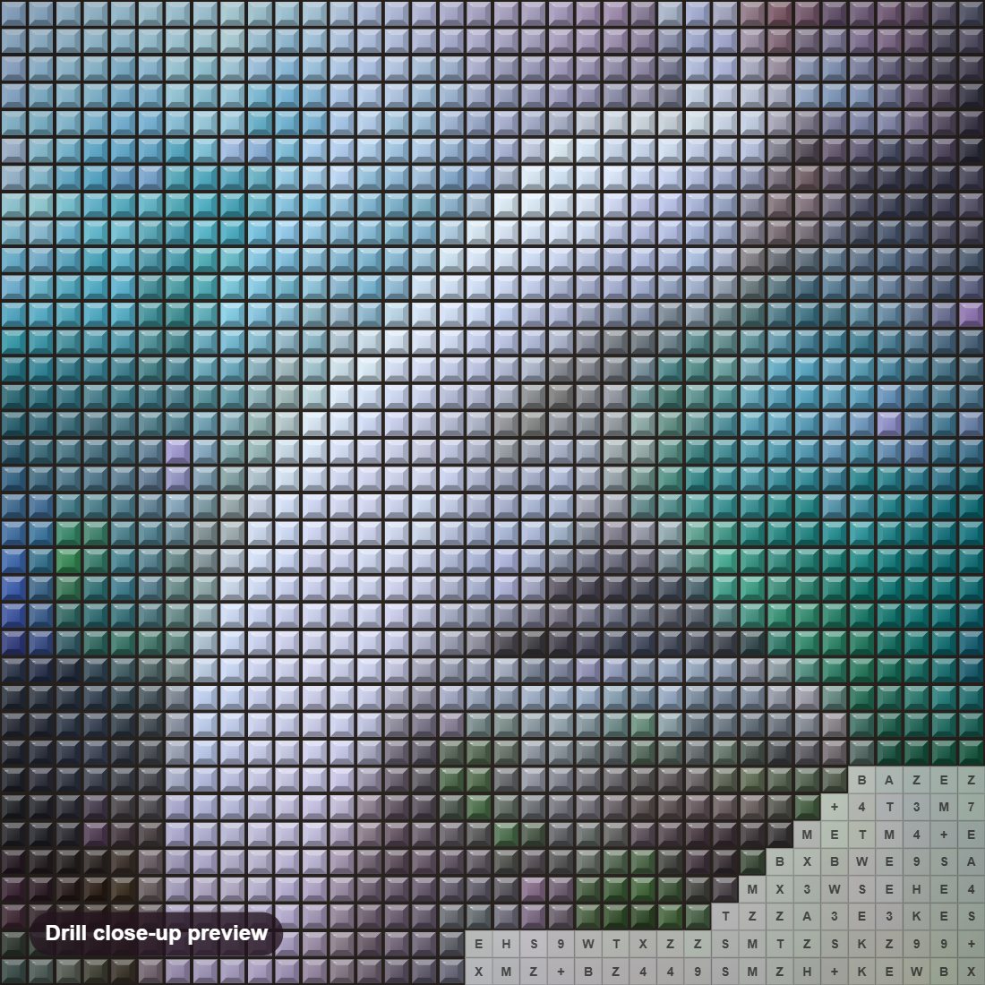 Close-up preview of the Elegant White Peacock diamond painting with square 5D drills and printed canvas symbols