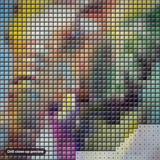 Close-up preview of the Elephant art diamond painting with square 5D drills and printed canvas symbols