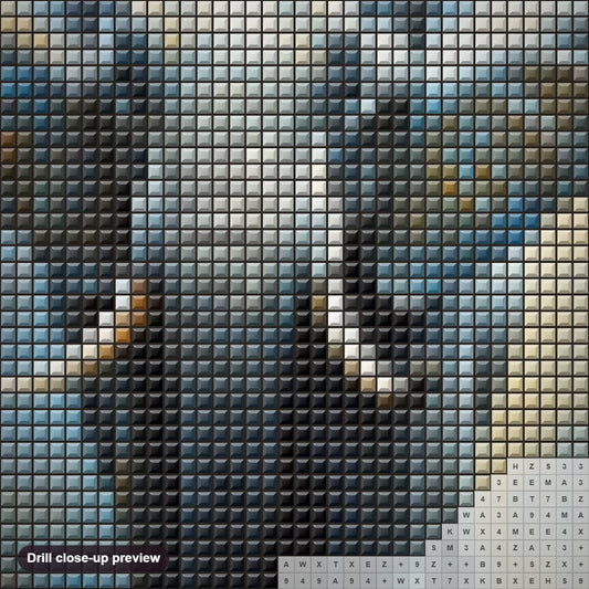 Close-up preview of the Elephant Treading in Tranquil Water diamond painting with square 5D drills and printed canvas symbols