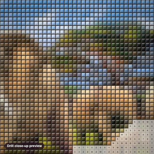 Close-up preview of the Elephant World diamond painting with square 5D drills and printed canvas symbols