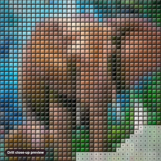 Close-up preview of the Elephants & Parrots diamond painting with square 5D drills and printed canvas symbols