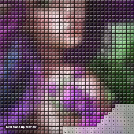 Close-up preview of the Elf Beauty diamond painting with square 5D drills and printed canvas symbols