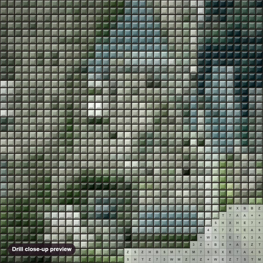 Close-up preview of the Eltz Castle diamond painting with square 5D drills and printed canvas symbols