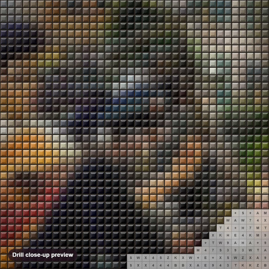 Close-up preview of the Elvis Presley diamond painting with square 5D drills and printed canvas symbols