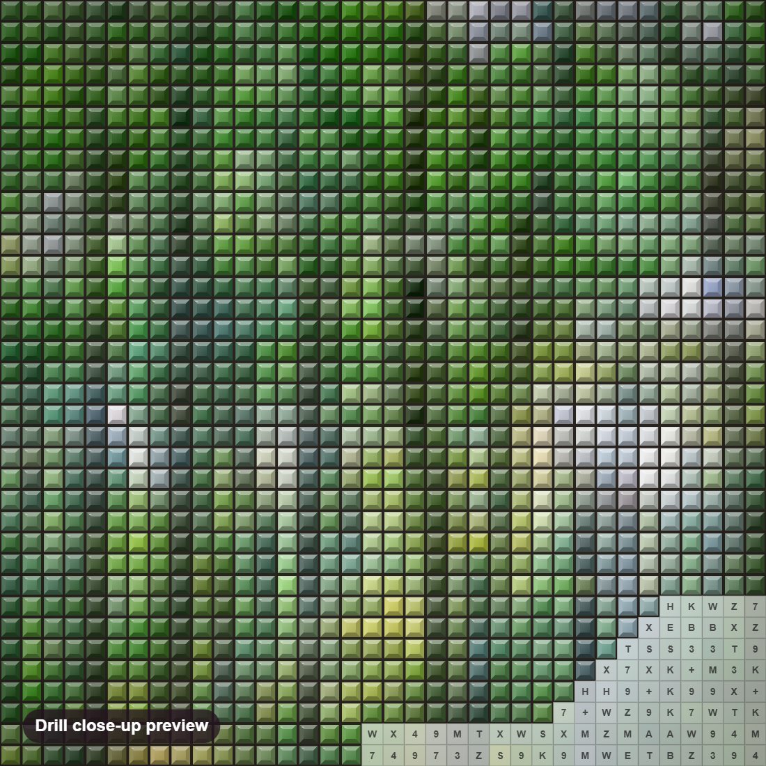 Close-up preview of the Emerald Forest diamond painting with square 5D drills and printed canvas symbols