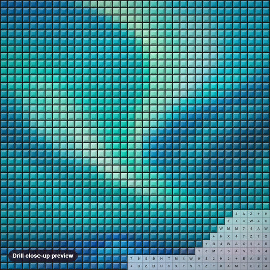Close-up preview of the Emeralds and Ice diamond painting with square 5D drills and printed canvas symbols