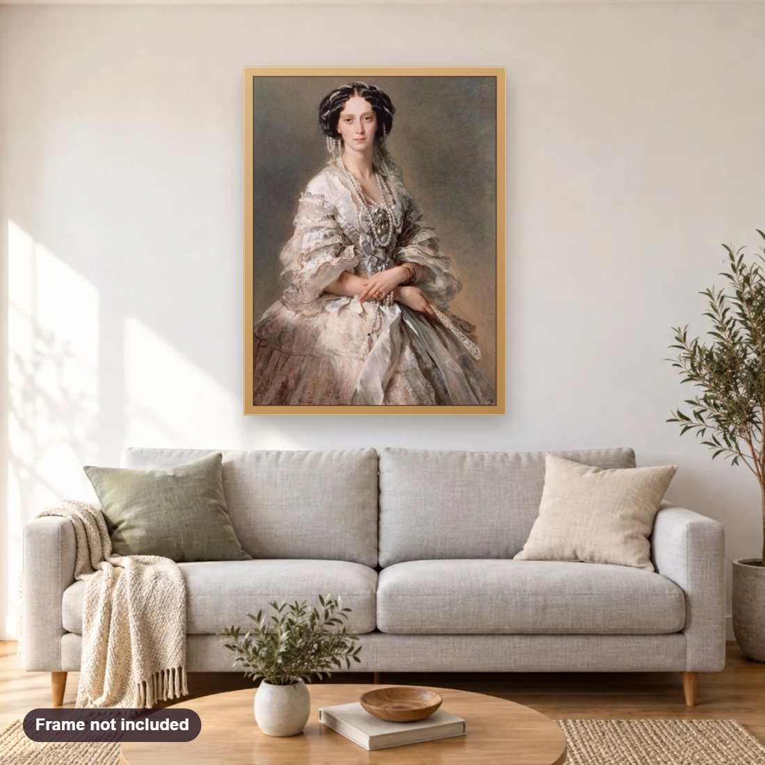 Empress Maria Alexandrovna by Franz Xaver diamond painting shown framed on a living room wall above a sofa