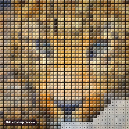 Close-up preview of the Enchanting Leopard diamond painting with square 5D drills and printed canvas symbols