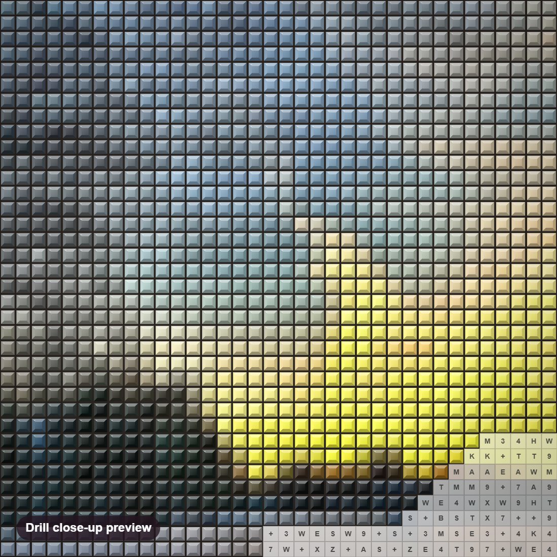 Close-up preview of the End Of A Winter Day diamond painting with square 5D drills and printed canvas symbols