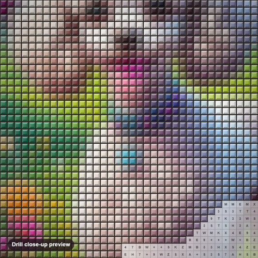 Close-up preview of the Endearing Poodle in Flowers diamond painting with square 5D drills and printed canvas symbols