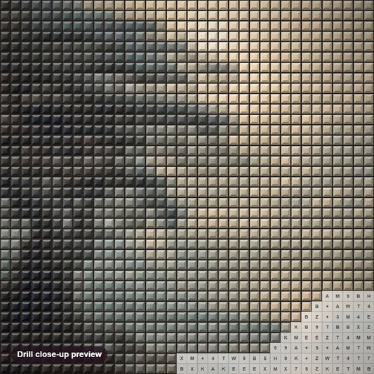 Close-up preview of the Entering Into Another World diamond painting with square 5D drills and printed canvas symbols