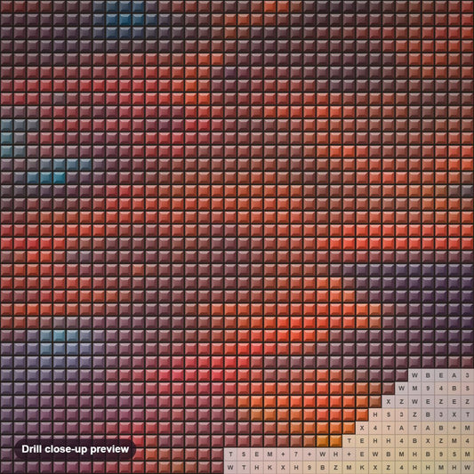 Close-up preview of the Epilogue diamond painting with square 5D drills and printed canvas symbols