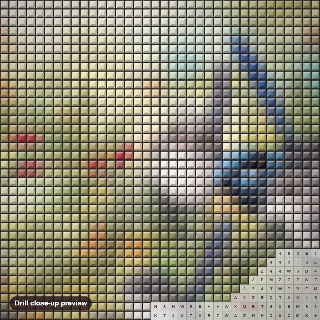 Close-up preview of the Eurasian magpies diamond painting with square 5D drills and printed canvas symbols