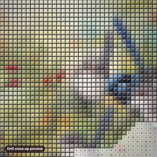 Close-up preview of the Eurasian magpies diamond painting with square 5D drills and printed canvas symbols