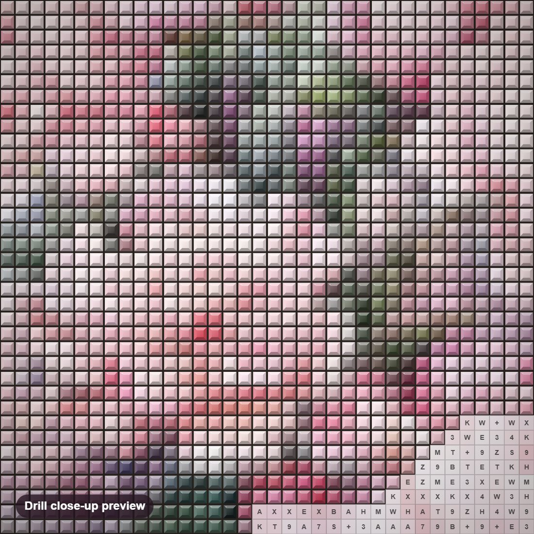 Close-up preview of the European common peony diamond painting with square 5D drills and printed canvas symbols
