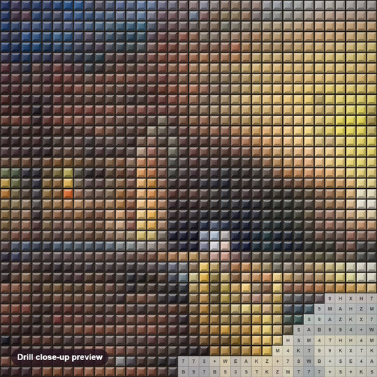 Close-up preview of the Evening Reflections diamond painting with square 5D drills and printed canvas symbols
