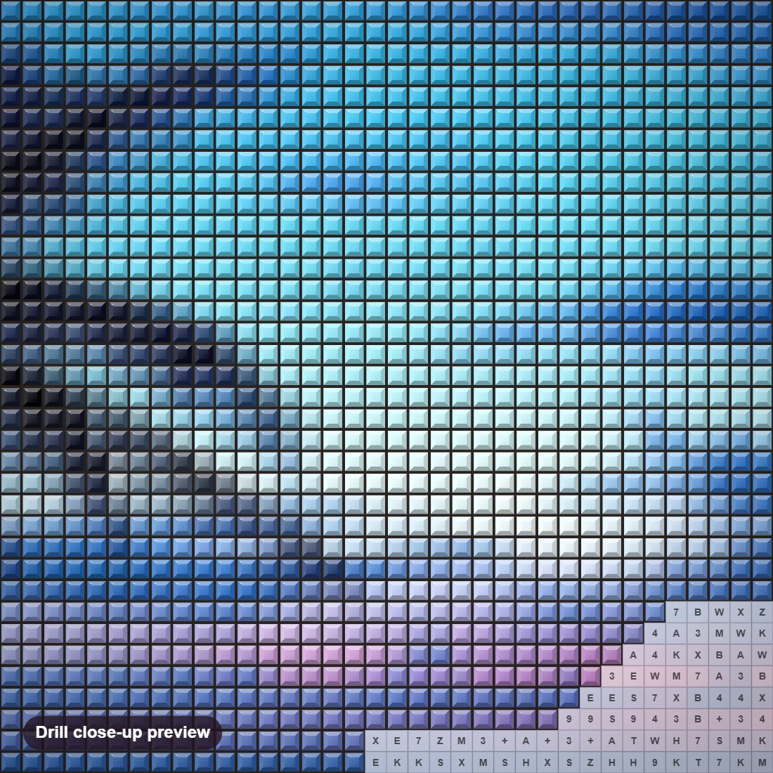 Close-up preview of the Evening View at Hawaii diamond painting with square 5D drills and printed canvas symbols