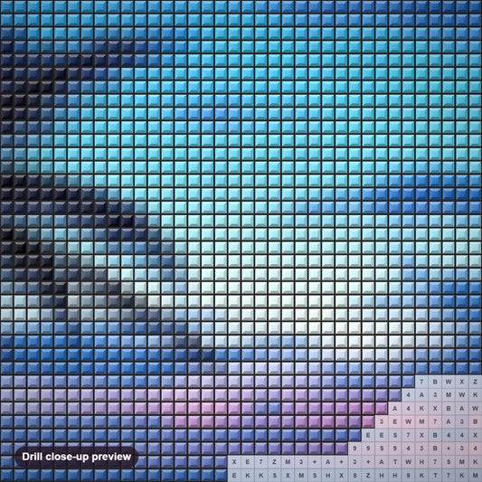 Close-up preview of the Evening View at Hawaii diamond painting with square 5D drills and printed canvas symbols