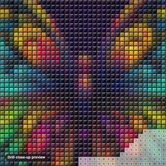 Close-up preview of the Exquisite Rainbow Butterfly diamond painting with square 5D drills and printed canvas symbols