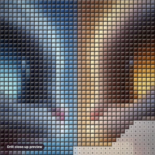Close-up preview of the Extreme Close Up of Pixar Style Cats diamond painting with square 5D drills and printed canvas symbols