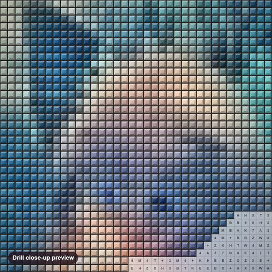 Close-up preview of the Fairy Cat diamond painting with square 5D drills and printed canvas symbols