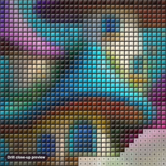 Close-up preview of the Fairy House diamond painting with square 5D drills and printed canvas symbols