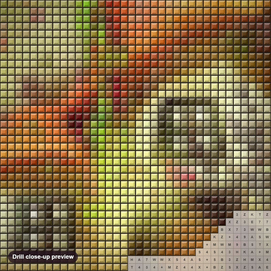 Close-up preview of the Fairy Tale Mushroom House diamond painting with square 5D drills and printed canvas symbols