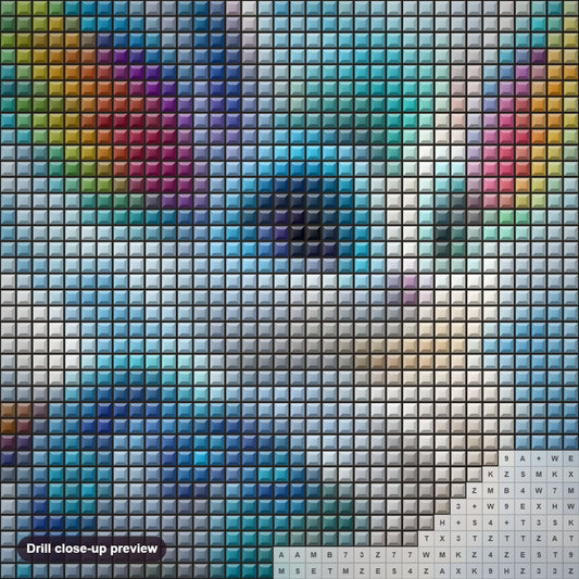 Close-up preview of the Fairyland Furry diamond painting with square 5D drills and printed canvas symbols