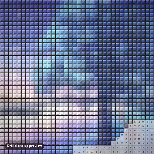 Close-up preview of the Falling Stars Anime Landscape diamond painting with square 5D drills and printed canvas symbols