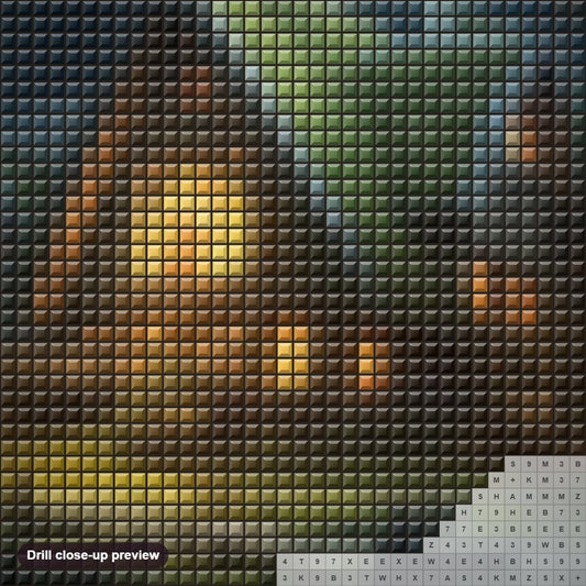 Close-up preview of the Fantacy House of Hobbit diamond painting with square 5D drills and printed canvas symbols