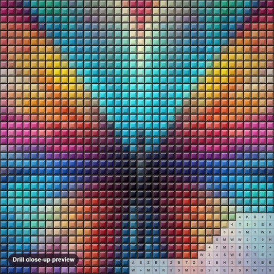 Close-up preview of the Fantastic Multicolored Butterfly diamond painting with square 5D drills and printed canvas symbols