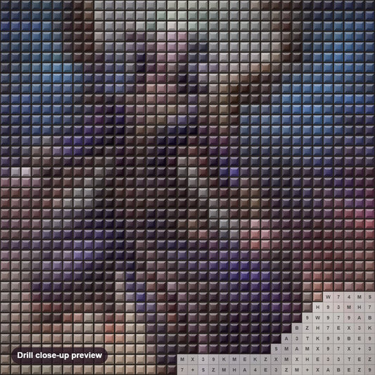 Close-up preview of the Fantasy Angelic Warrior diamond painting with square 5D drills and printed canvas symbols