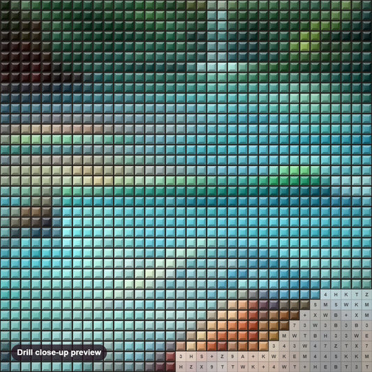 Close-up preview of the Fantasy Art by Jim Warren diamond painting with square 5D drills and printed canvas symbols