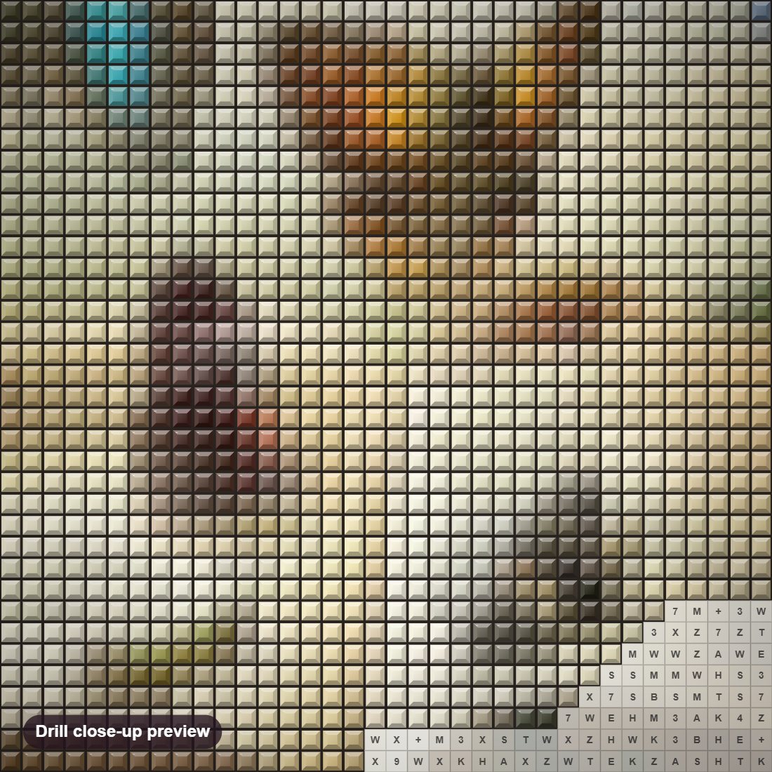 Close-up preview of the Fantasy Book diamond painting with square 5D drills and printed canvas symbols