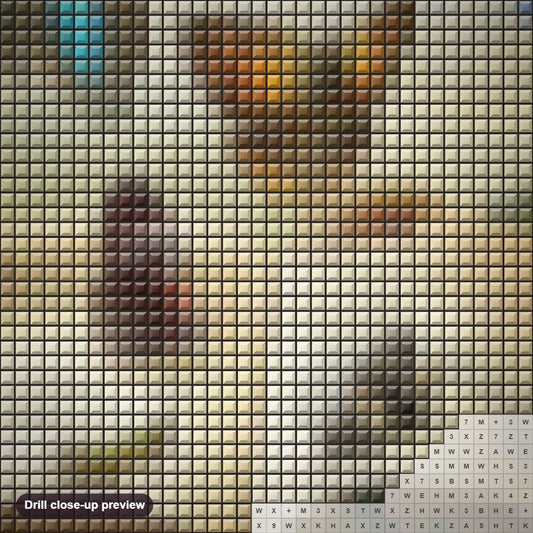 Close-up preview of the Fantasy Book diamond painting with square 5D drills and printed canvas symbols