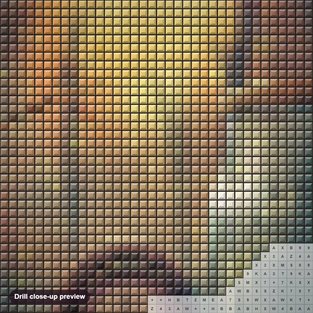 Close-up preview of the Fantasy Clock diamond painting with square 5D drills and printed canvas symbols