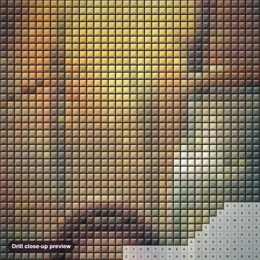 Close-up preview of the Fantasy Clock diamond painting with square 5D drills and printed canvas symbols