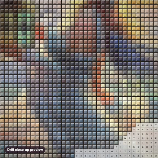 Close-up preview of the Fantasy Fairy & Dragon diamond painting with square 5D drills and printed canvas symbols